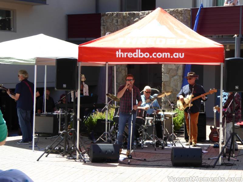 Local performers, The Hip Replacements, also in the Village Square<BR>with our own Thredbo resident Wayne Kirkpatrick on drums