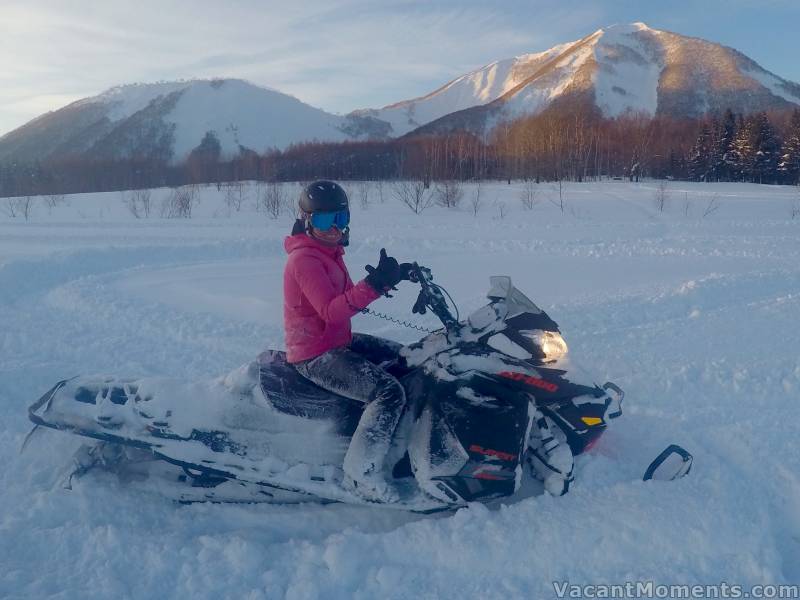 Andrea's turn on the snowmobile