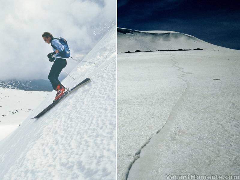 <em>Dave on mono off Kosi cornice<BR>Mono track off Kosi</em>