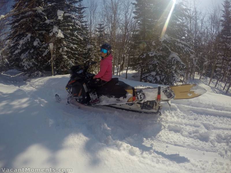 Andrea at the controls heading into the private ski resort