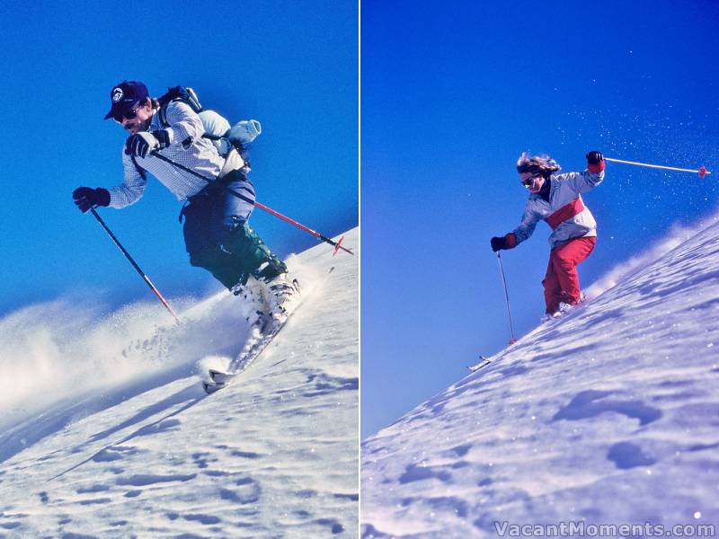 <em>Grahame complete with backpack<BR>Geoff sawyer - the first guy on a snowboard in Thredbo - uncharacteristically on skis</em>