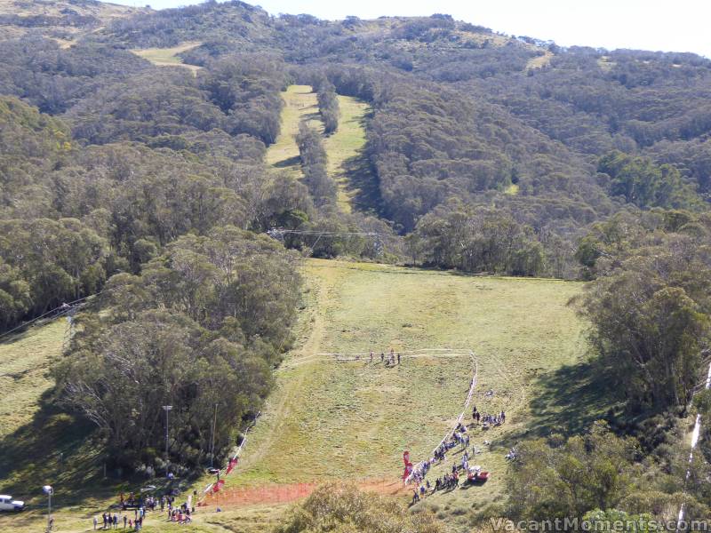 The cheese rolling course is set under a very pleasant Thredbo weather