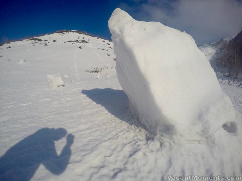 These are no small chunks of ice crashing from the mountain tops<BR>and leaving craters over half a metre deep