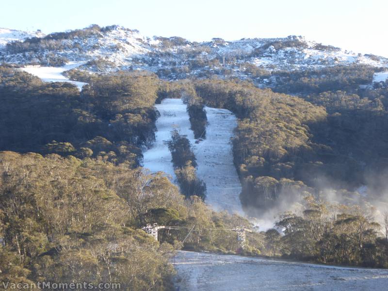 This morning there was a fresh dusting all the way down into the village and some snow guns were still on