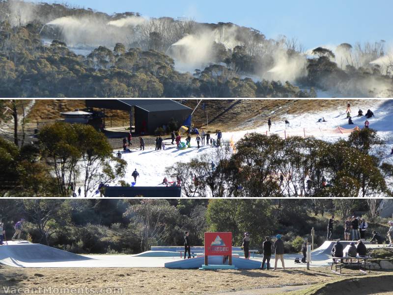 Snow making on Merritts continued well into the morning (alas no skiing)<BR>Snow making enabled tobogganing and snow play in the village<BR>And then there was the skate park 