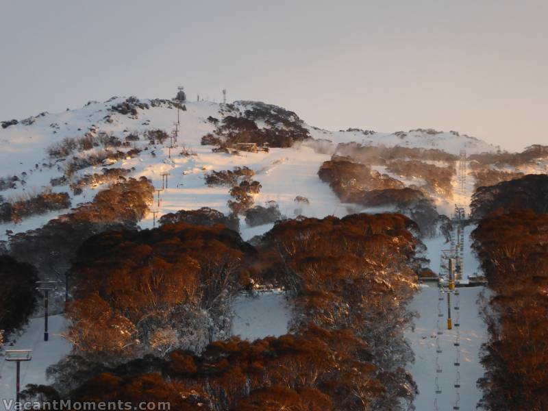 This morning (Saturday) and a little ray of sunshine touched the slopes<BR>with snow guns still blasting away