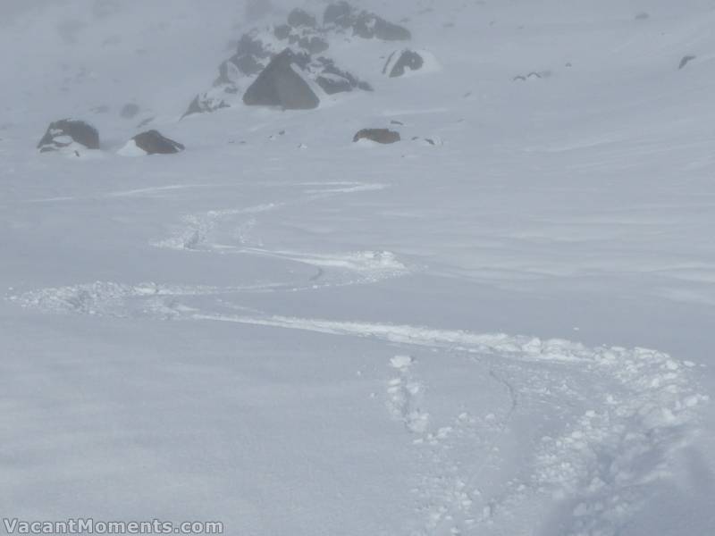 I had a few 'test' runs on my way up onto the main range. The snow quality depended upon elevation and aspect