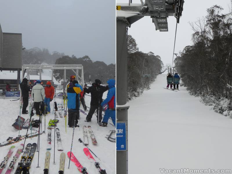 Lined up for 5th chair on Kosi before 8am - and where I took my first ride of the day