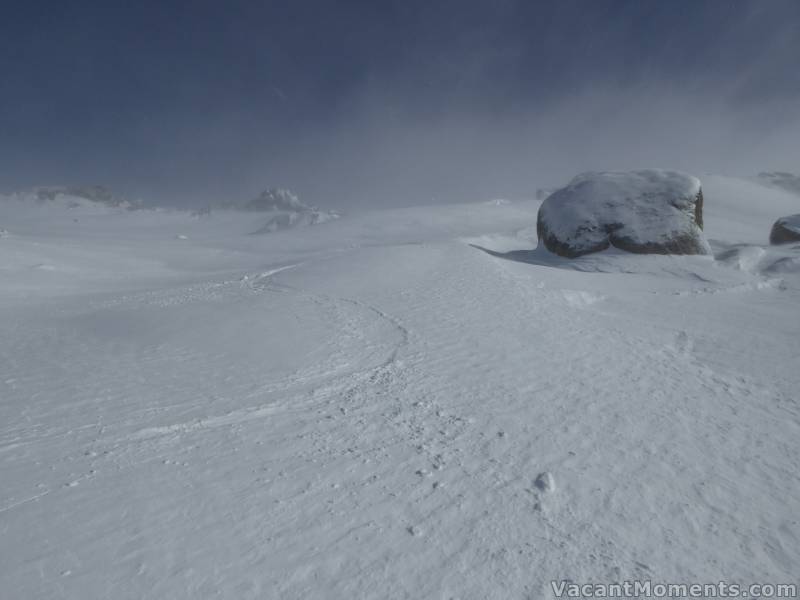 Fresh windblown on the Rim Run (below the acres of ice and sastrugi)