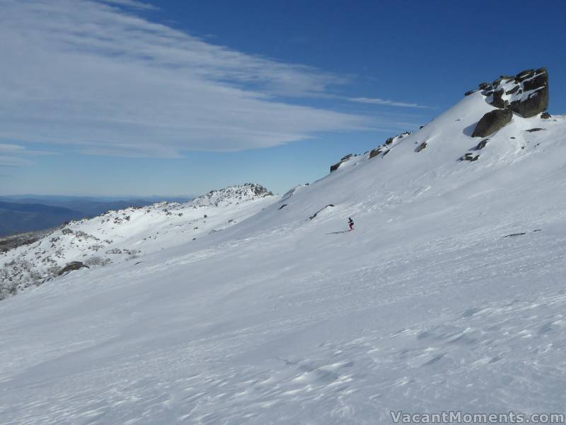 Marion getting freshies yesterday, high above Bogong Creek