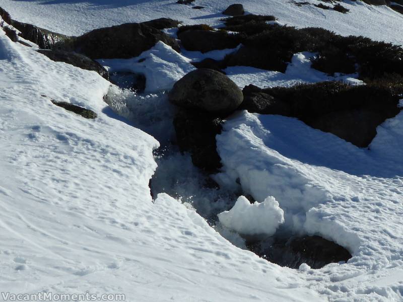 Merritts Creek breaking out onto the ski run