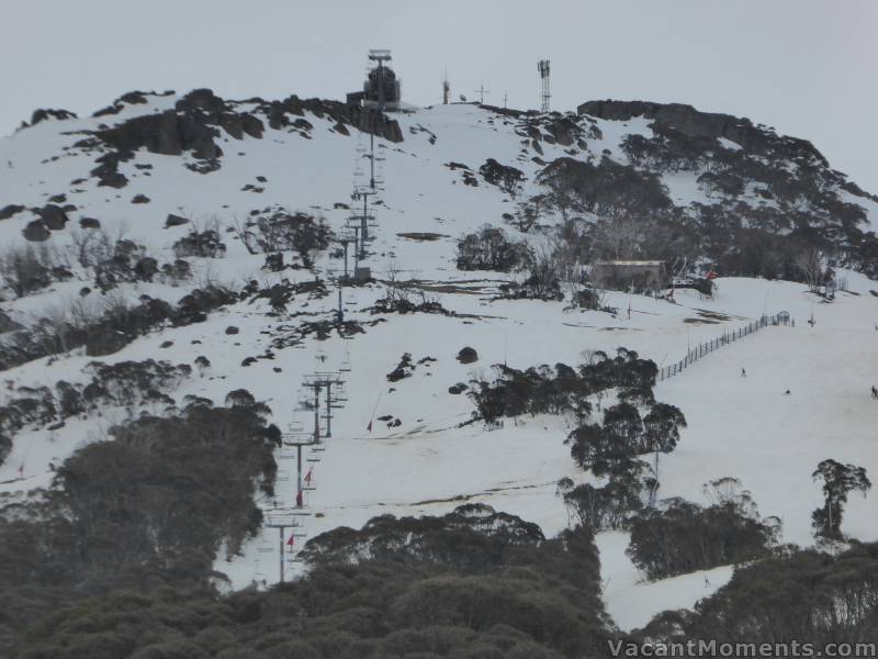 Upper Crackenback on Tuesday with bike tracks showing on World Cup