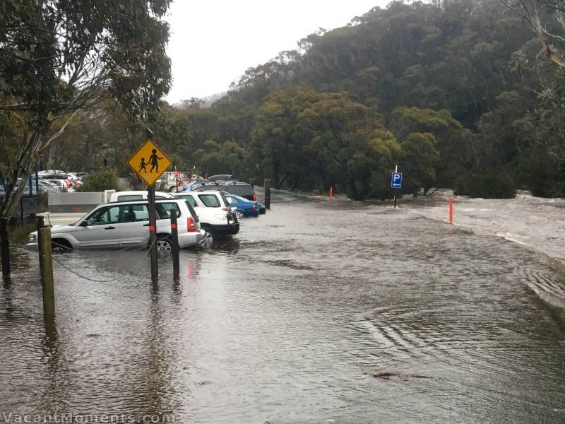 Flooded car park by the Village Green (photo courtesy of Peter)