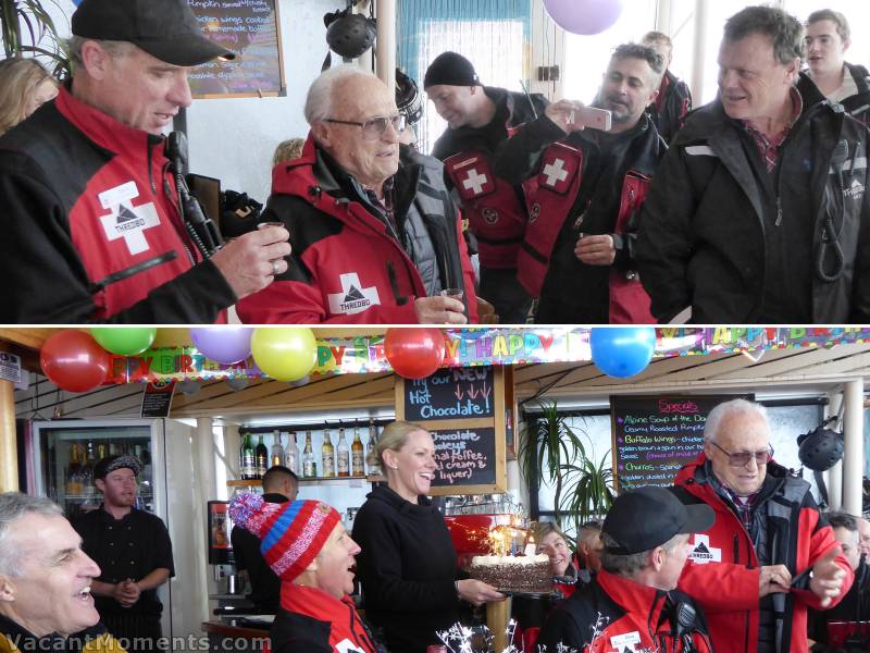 A big crowd turned up at Eagles Nest for Tommy's 90th birthday bash<BR>Sara brings out the delicious black forest cake