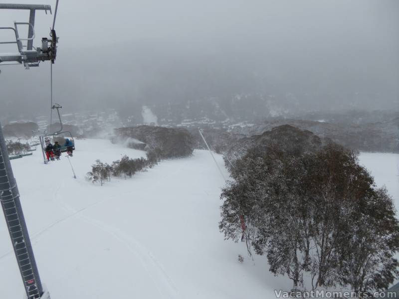 The snow guns were still pumping as we headed up first time