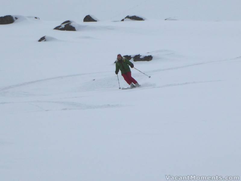 Marion enjoying the 5cm deep freshies