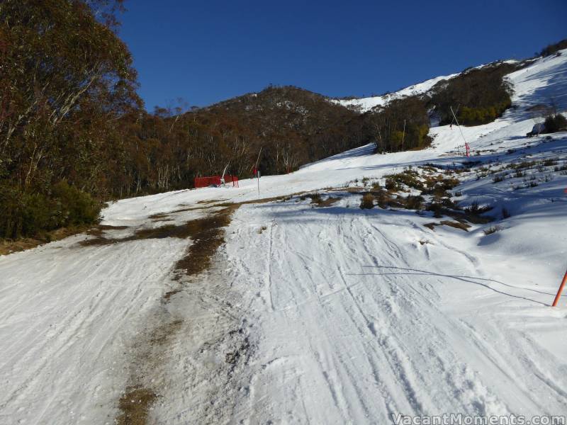 First run (down True Blue) to the disconnected base of rock, gravel and mud below Tower 10