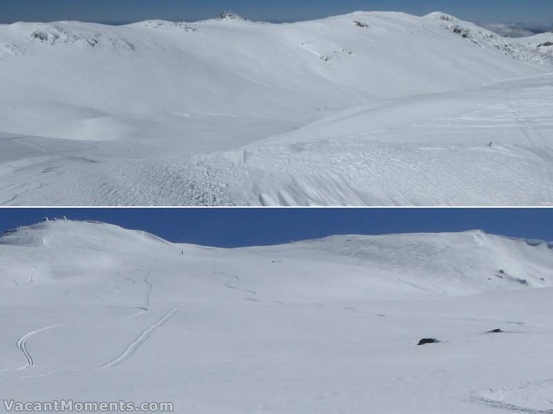 Looking east across the valley to Pyramid in the top centre<BR>And back at the bottom after a glorious ski down