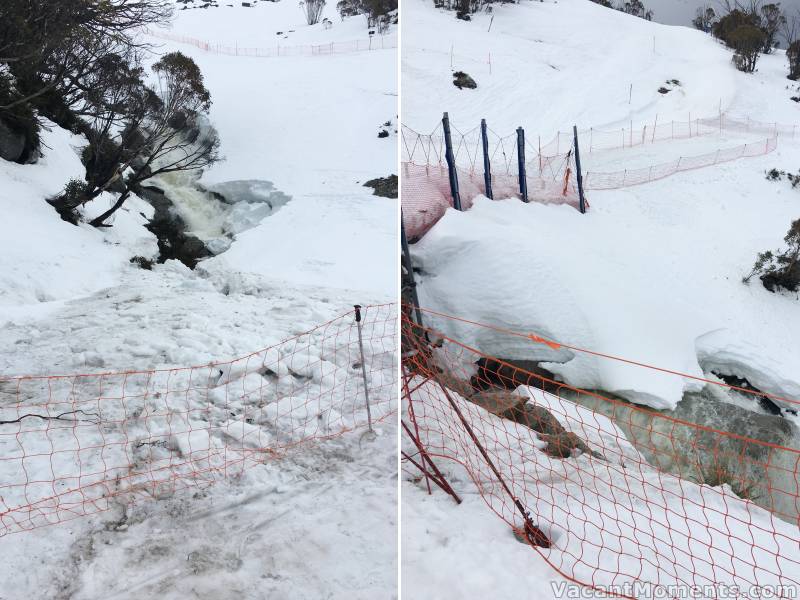 Merritts Creek exploded over the culvert at the start of the Cat Walk<BR>And where it gushed out the other side - photos courtesy of Peter