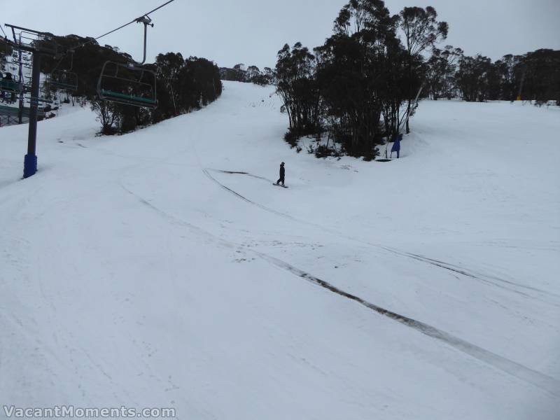 Ski patrol snail trail below Kosi Mid Station - first lift this morning