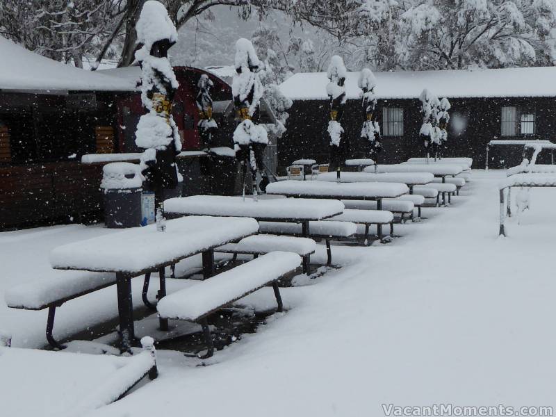 Outside Avalanche Cafe waiting for first chair