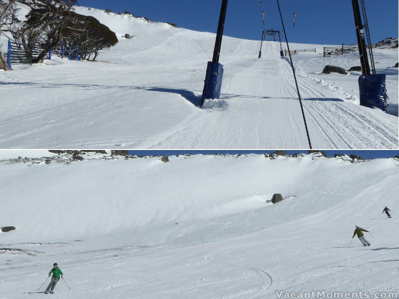 First tracks in an empty Basin - Sunday morning<BR>Then joined by Immy and Greg and a number of locals