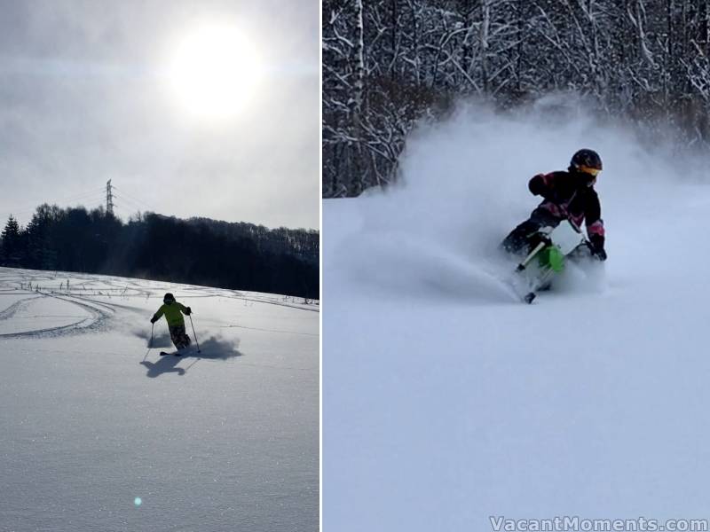 Powder skiing and powder cycling