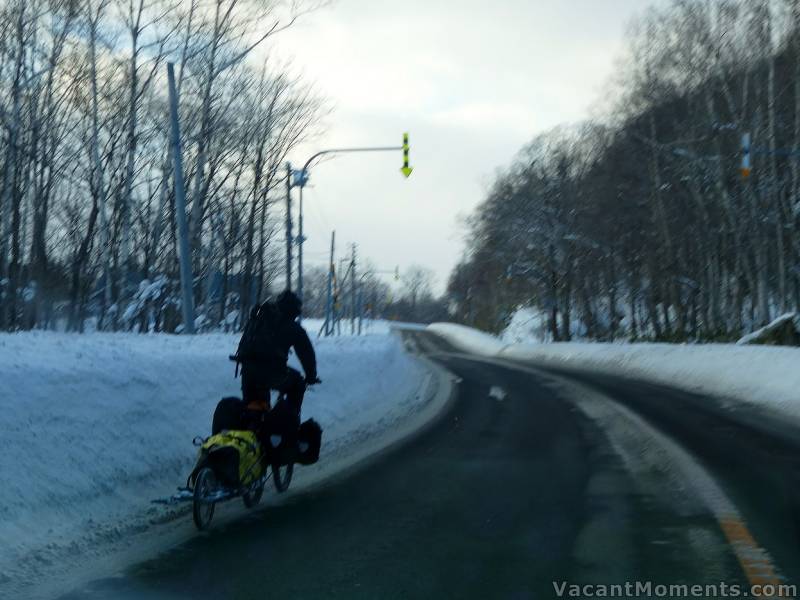 Meanwhile on the road in Niseko, Rosco contemplates the use of studded tyres