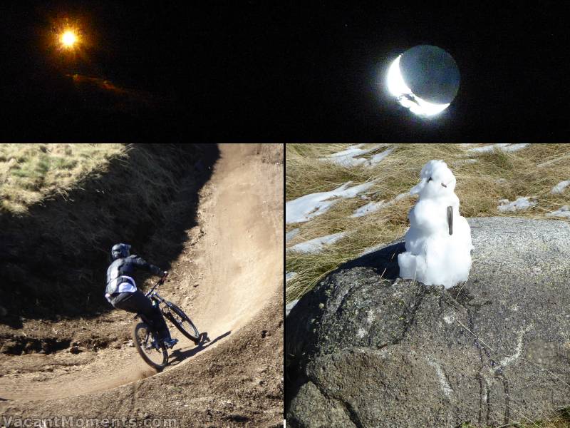 Some other unusual sights over the weekend including: The Moon setting below Eagles Nest<BR>Deep burns in the ski runs and a Snow Bunny?